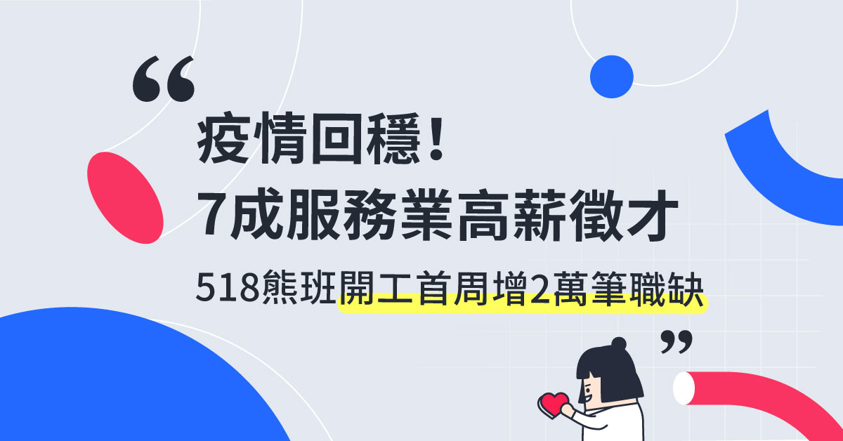 疫情回穩！518熊班：7成服務業祭高薪搶人　開工首周增2萬筆服務業職缺