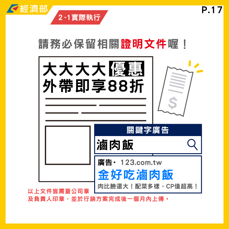經濟部餐飲業者行銷補助：補助證明文件提供方式